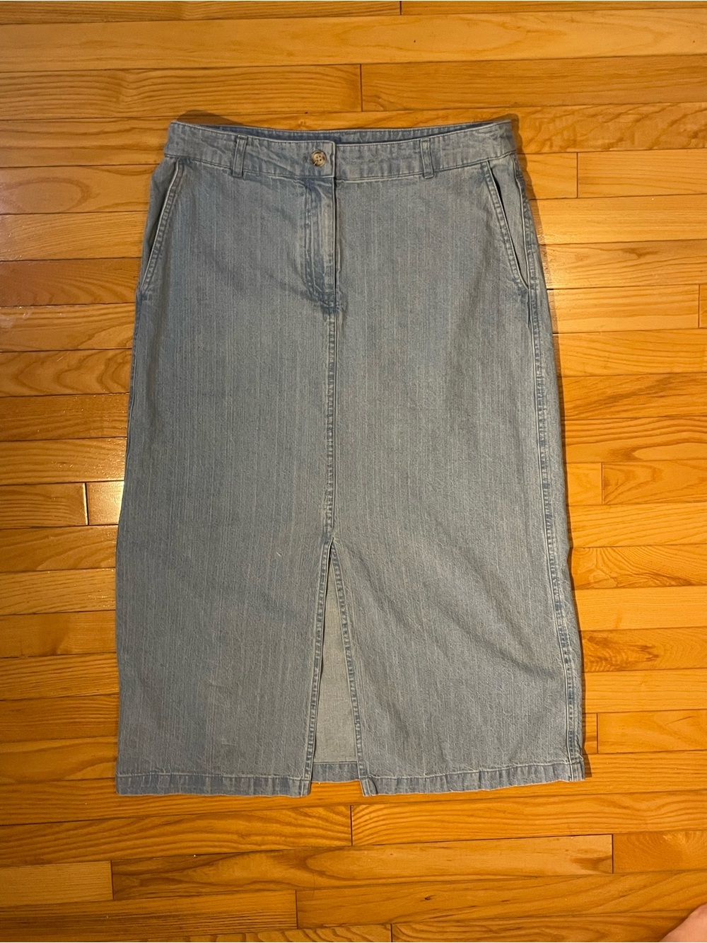 Light Blue Denim Maxi Skirt with Front Center Slit